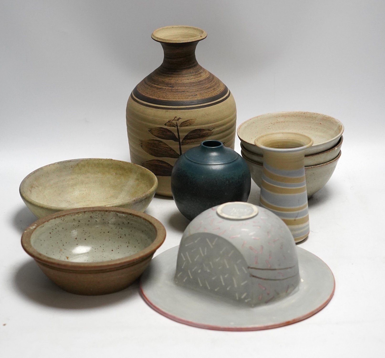 Nine various Studio pottery items, largest 22cm
